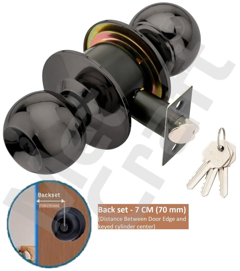 Met Craft Room Door Knob Lock - with 3 Brass Key Cylindrical Lock for Bedroom/Main Door/Tubular Door Knob/Handle (Black Nickel, 60 mm Backset) - Image 3