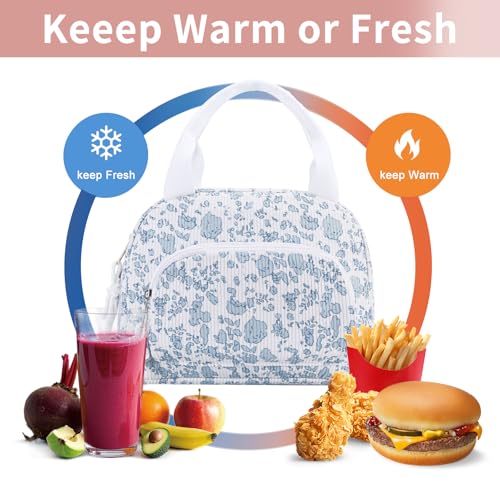 OYLOLA Lunch Bag Women Lunch Box for Women Adult Cute Insulated Lunch Bag Small Cooler Lunch Tote Bags for Work Picnic Travel (Blue-Floral) - Image 4