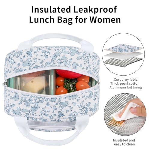 OYLOLA Lunch Bag Women Lunch Box for Women Adult Cute Insulated Lunch Bag Small Cooler Lunch Tote Bags for Work Picnic Travel (Blue-Floral) - Image 5