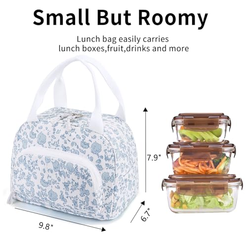 OYLOLA Lunch Bag Women Lunch Box for Women Adult Cute Insulated Lunch Bag Small Cooler Lunch Tote Bags for Work Picnic Travel (Blue-Floral) - Image 3