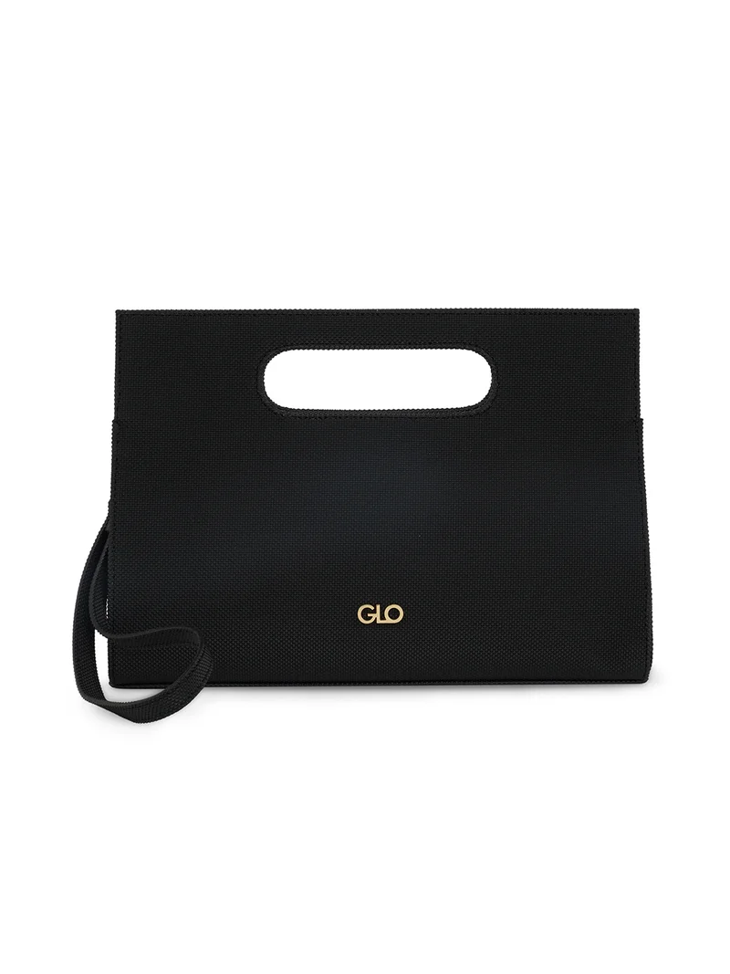 Globus Women Black Textured Party Handheld Bag With Wrist Strap