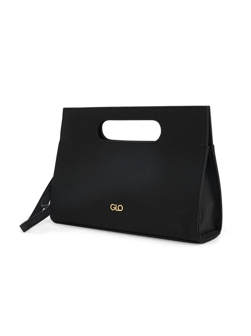 جلو باص حقيبة يد نسائية سوداء مزخرفة بحزام معصم