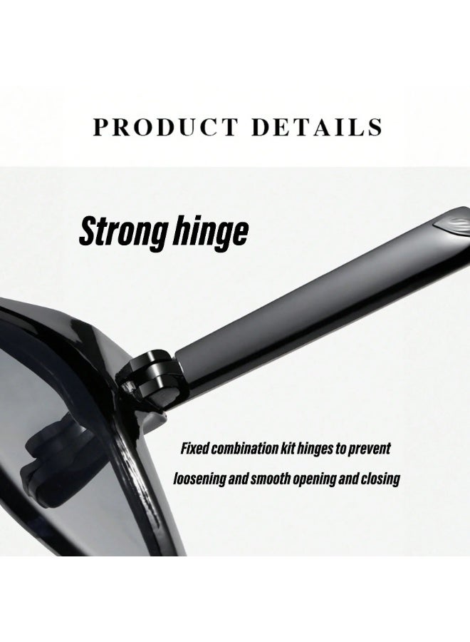 نظارات شمسية رجالية بإطار مربع - تصميم كلاسيكي عصري مع عدسات رمادية - نظارات حماية للاستخدام اليومي والعمل والسفر والأنشطة الخارجية - Image 4