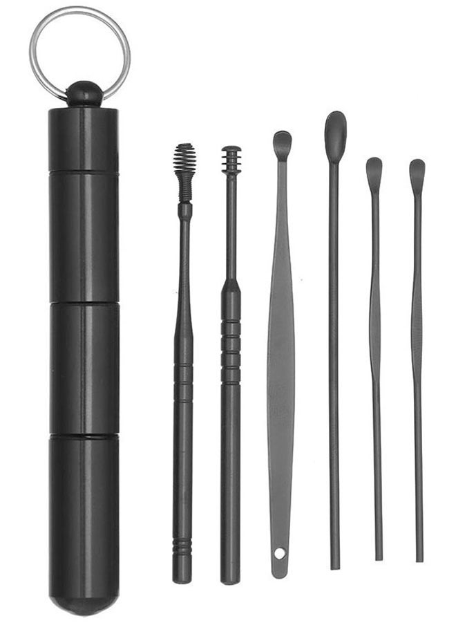 GoldenLike Ear Cleaner kit Earwax Removal Set 6Pcs Stainless Steel Ear wax Removal Tool set Reusable Ear Pick Tools Set with Storage Box(Black)  - Image 1