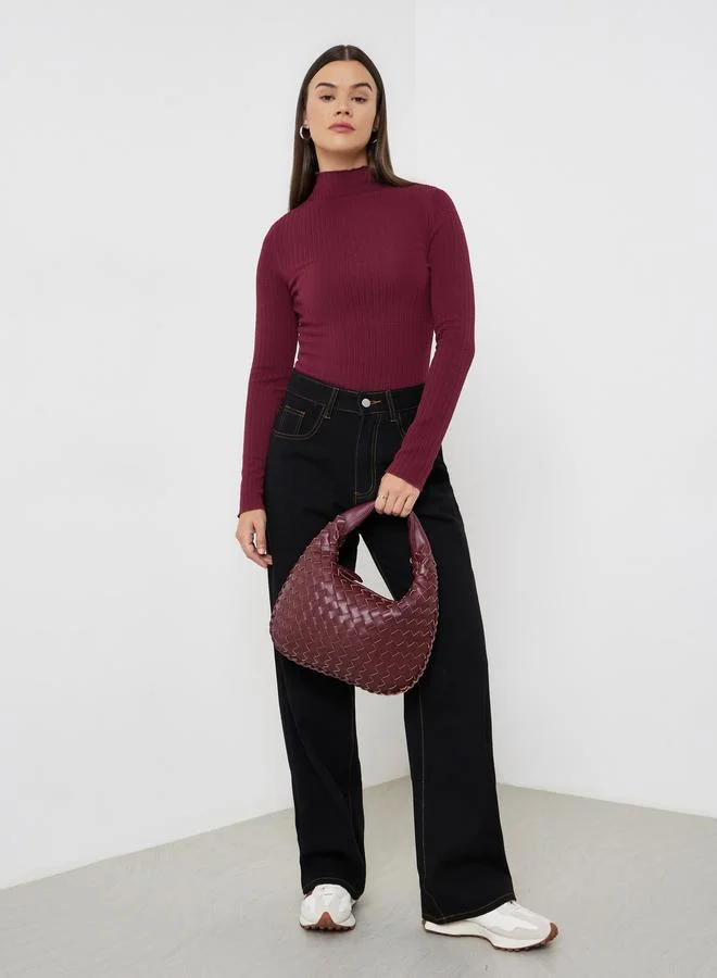 Styli Burgundy Textured Cable Knit Top