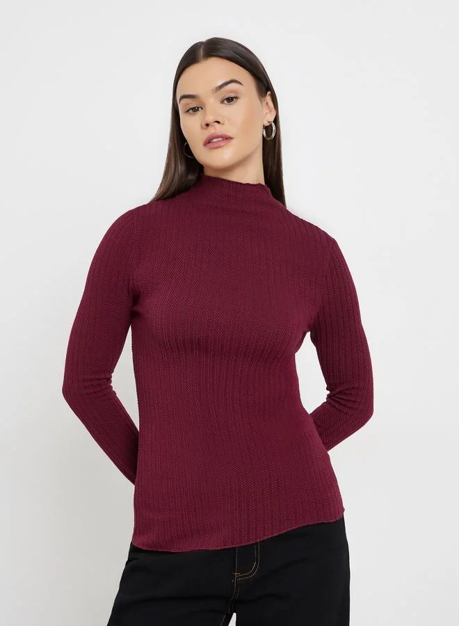 Styli Burgundy Textured Cable Knit Top