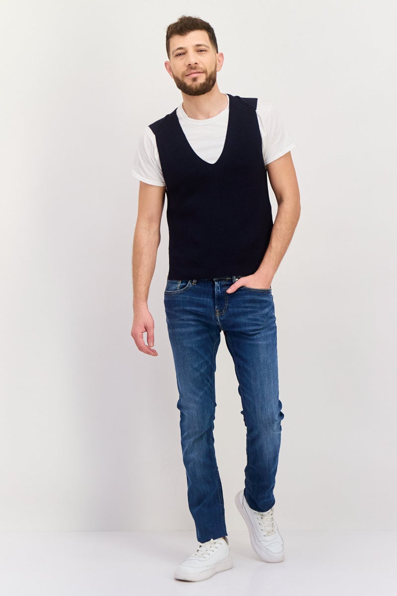 ESPRIT سترة صوفية بدون أكمام للرجال على شكل حرف V، لون أزرق داكن - Image 4