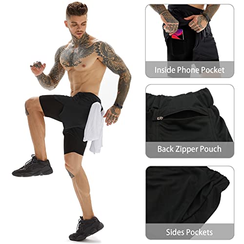 OEBLD Gym Shorts Men for Running, Training, Mens Athletic Workout Shorts with Compression Mesh Liner, Quick Dry, Lightweight, Phone Pocket, Towel Loop, 7inch - Image 5