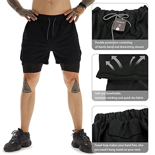 OEBLD Gym Shorts Men for Running, Training, Mens Athletic Workout Shorts with Compression Mesh Liner, Quick Dry, Lightweight, Phone Pocket, Towel Loop, 7inch - Image 4