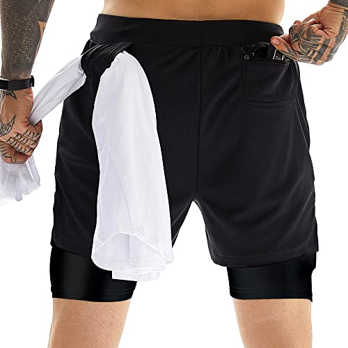 OEBLD Gym Shorts Men for Running, Training, Mens Athletic Workout Shorts with Compression Mesh Liner, Quick Dry, Lightweight, Phone Pocket, Towel Loop, 7inch - Image 2
