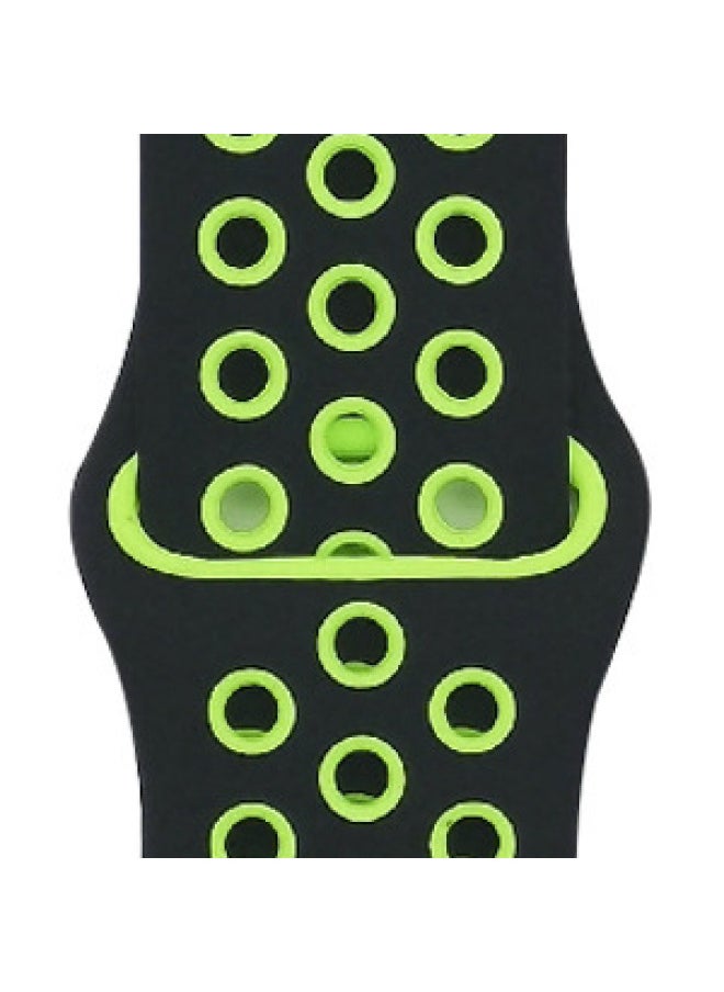 Generic - Suitable For Apple Two-color Silicone Nike Strap Nike Hole Apple Iwatch Breathable Sports Watch Strap-Color:10 Black + Green-Specifications:42/44/45/49mm-S - Image 1