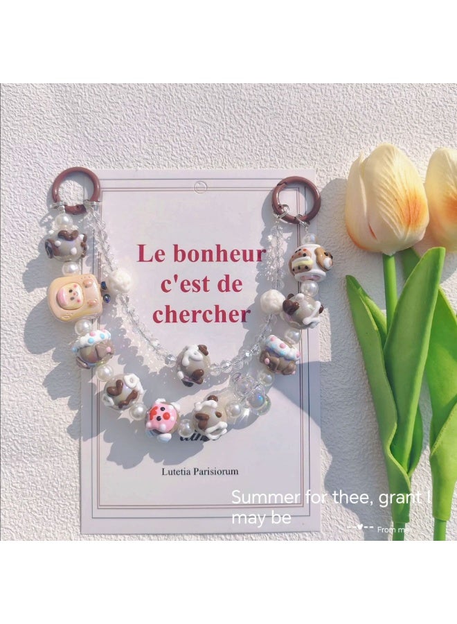 NIBEMINENT Beaded Phone Lanyard, Anti Lost Removable Wrist Strap,Cute Cartoon Bracelet Pendant, Phone Keychain Lanyard