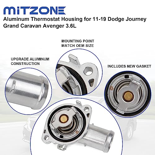 MITZONE مجموعة غلاف ترموستات الألمنيوم المحسّنة من MITZONE متوافقة مع سيارات جيب دودج رام كرايسلر 3.6L 3.2L V6 من 2011-2021 - 200 تاون آند كانتري أفينجر غراند كارافان شيروكي - Image 4