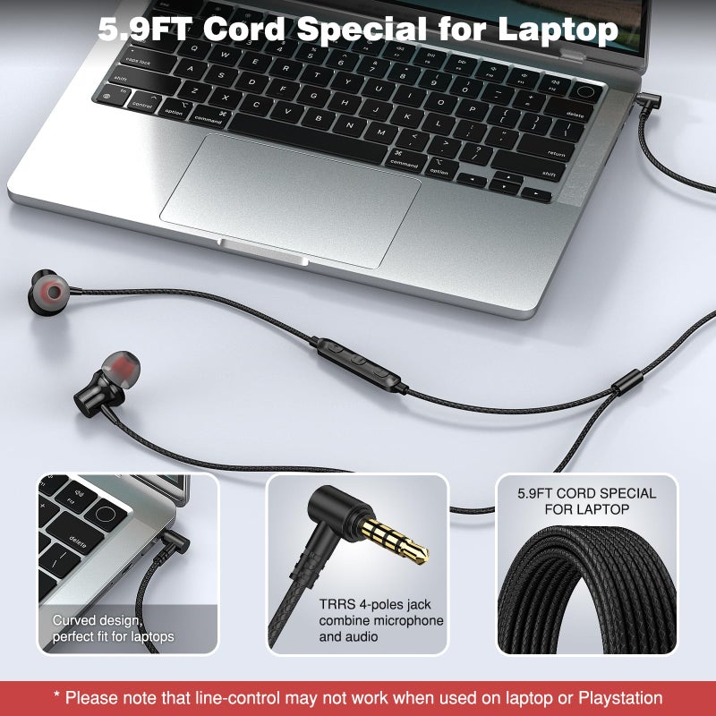 ASKUBSKU 3.5mm Headphones 5.9 ft Long Cord Wired Earbuds with Microphone Noise Cancelling Earphone HiFi Stereo Clear Call Volume Control Plug in 3.5mm Jack Wired Ear Buds for Laptop Chromebook PC - Image 2