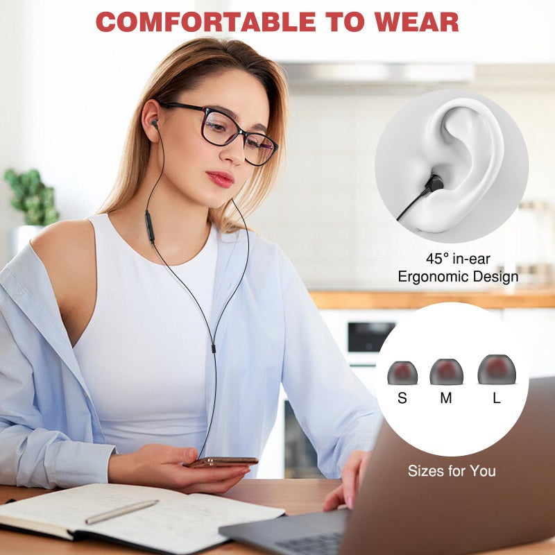 ASKUBSKU 3.5mm Headphones 5.9 ft Long Cord Wired Earbuds with Microphone Noise Cancelling Earphone HiFi Stereo Clear Call Volume Control Plug in 3.5mm Jack Wired Ear Buds for Laptop Chromebook PC - Image 5