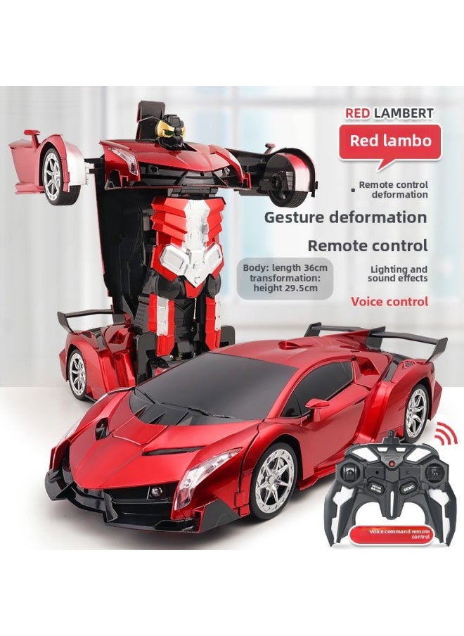 One-key Deformation Remote Control Car 2.4G Gesture Induction King Kong Robot Children's Toy Racing Generation Batch Cross-border-Color:Red Rambo [Remote Control + Gesture + Voice] 1:12  - Image 1