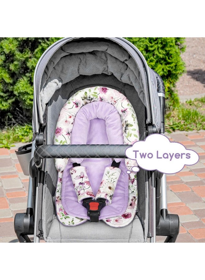 GFU Baby Car Seat Head Support for Newborn, 2 in 1 Infant Car Seat Head Body Support with Strap Pads, Soft Stroller Cushion Pillow Insert for Girls and Boys, Fits for Stroller, Swing, Purple Floral - Image 4