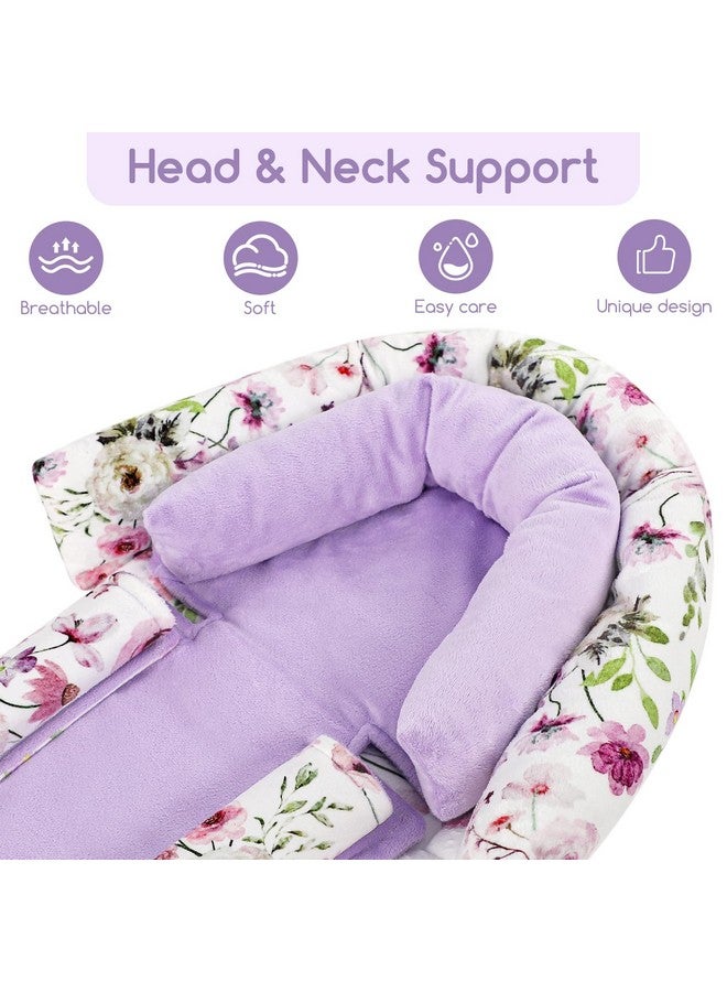 GFU Baby Car Seat Head Support for Newborn, 2 in 1 Infant Car Seat Head Body Support with Strap Pads, Soft Stroller Cushion Pillow Insert for Girls and Boys, Fits for Stroller, Swing, Purple Floral - Image 2