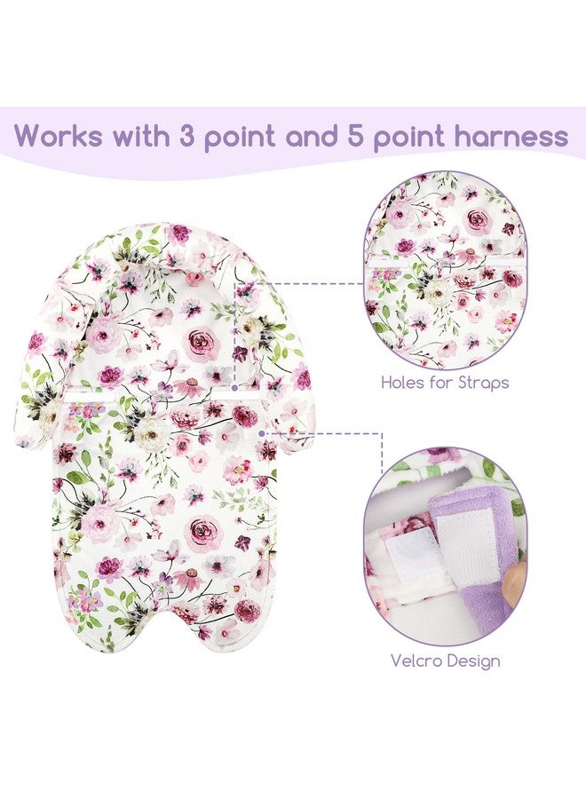GFU Baby Car Seat Head Support for Newborn, 2 in 1 Infant Car Seat Head Body Support with Strap Pads, Soft Stroller Cushion Pillow Insert for Girls and Boys, Fits for Stroller, Swing, Purple Floral - Image 3