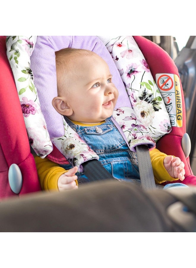GFU Baby Car Seat Head Support for Newborn, 2 in 1 Infant Car Seat Head Body Support with Strap Pads, Soft Stroller Cushion Pillow Insert for Girls and Boys, Fits for Stroller, Swing, Purple Floral - Image 5