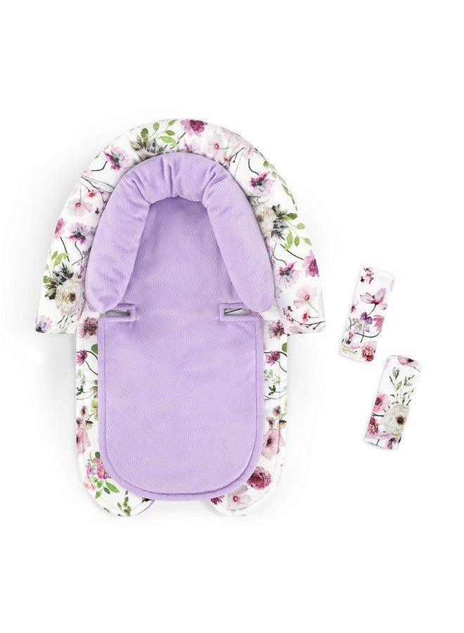 GFU Baby Car Seat Head Support for Newborn, 2 in 1 Infant Car Seat Head Body Support with Strap Pads, Soft Stroller Cushion Pillow Insert for Girls and Boys, Fits for Stroller, Swing, Purple Floral - Image 1