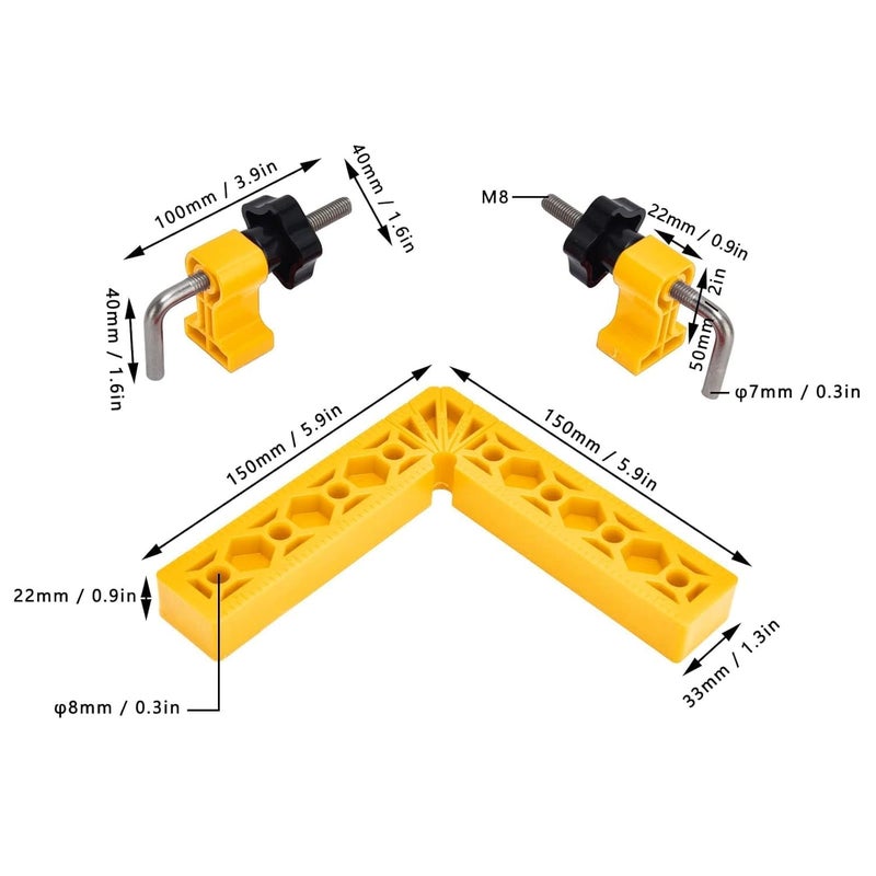 CATSON مشبك زاوية 90 درجة أدوات النجارة مربعات التمركز (6 بوصة) مشبك تمركز على شكل L للصناديق، الإطارات، الخزائن، الأدراج زاوية قائمة 4 مشابك نجارة - Image 3