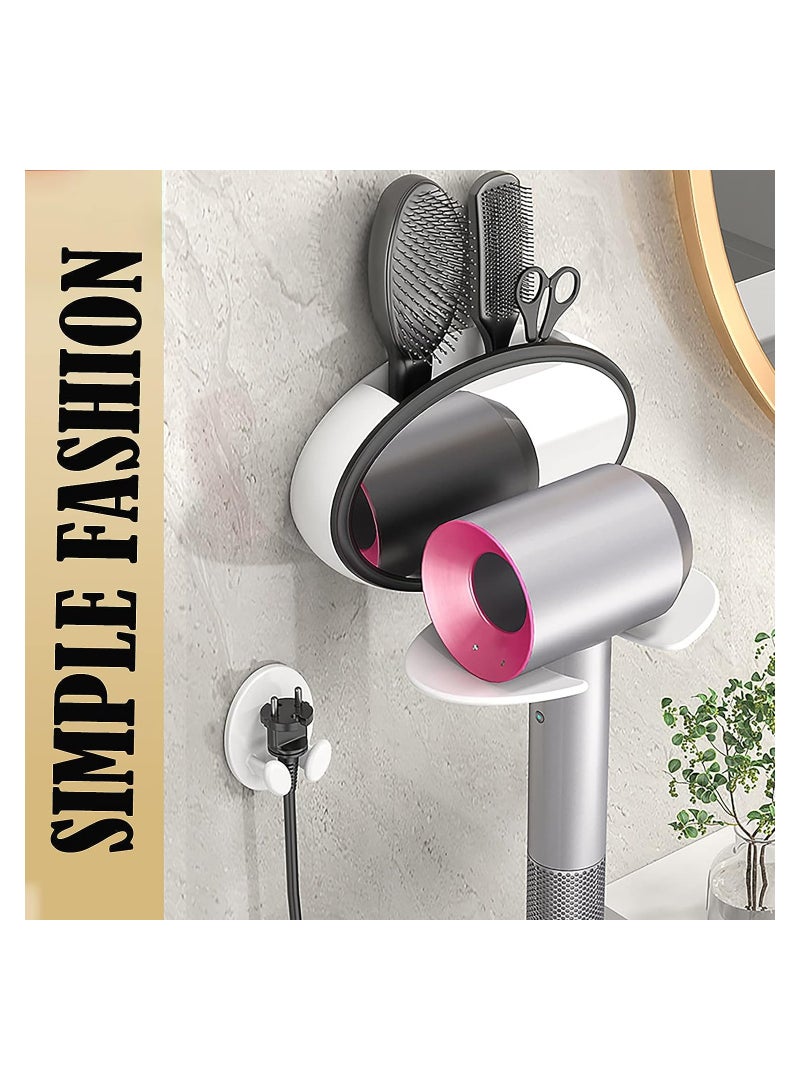 KASTWAVE Hair Dryer Holder with Mirror, Self Adhesive Hair Dryer Holder Wall Mounted, Foldable Hair Blow Dryer Rack, Hair Tool Organizer for Curling Iron Compatible with Most Hairdryers - Image 3