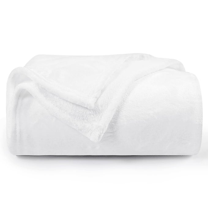 FLEECE BLANKET WHITE THROW VERSATILE SOFT WARM BLANKET FLUFFY THROWS FOR BED DOUBLE SIZE COZY SOLID FLANNEL TWIN BLANKET FOR SOFA COUCH 150X200CM WHITE