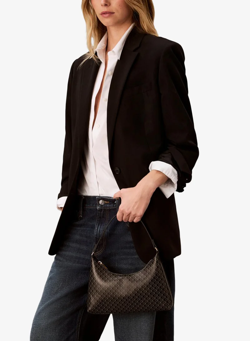 Coated Emblem Print Shoulder Bag