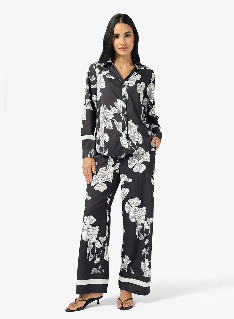 جينجر طقم قميص وبنطلون واسعين بطبعة زهور - Image 5