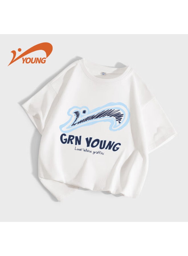 Guirenniao Boys' T-shirt Short Sleeve Summer Kids' Sports White Top Boys' Summer Clothing - Image 1