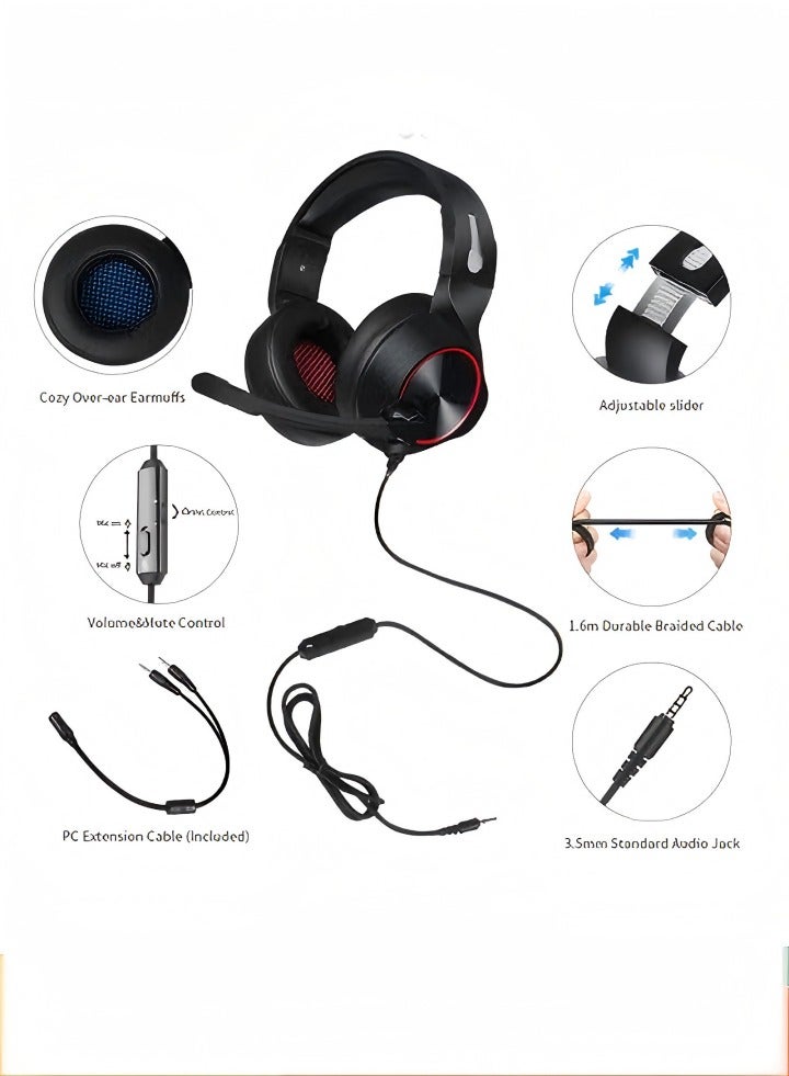 Wired Over-Ear Gaming Stereo Headphones With Mic, Gaming Headset,Over-Head Stereo Headband Noise Isolating Over Ear Headphone,Game Headset with Microphone Volume Control,Compatible with Laptop,PS4 - Image 5