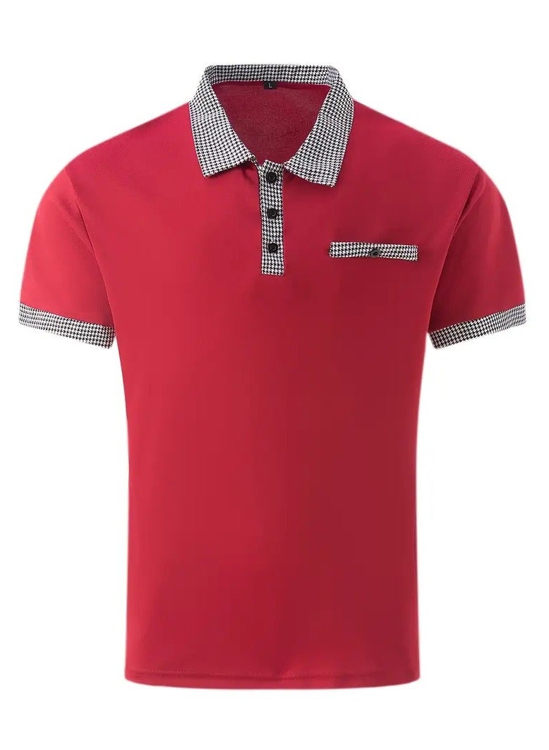 NIBEMINENT Houndstooth Casual Slightly Stretch Button Up Short Sleeve Shirt, Men's Shirt For Summer  - Image 2