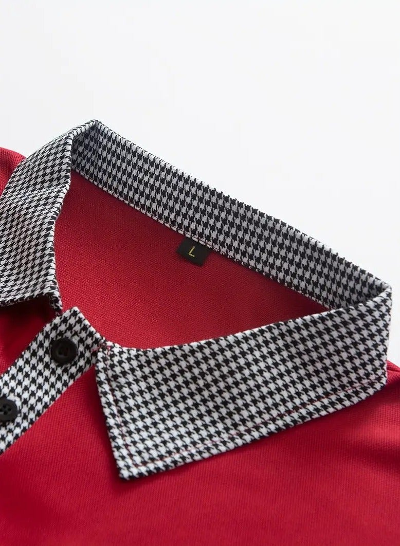 NIBEMINENT Houndstooth Casual Slightly Stretch Button Up Short Sleeve Shirt, Men's Shirt For Summer  - Image 4