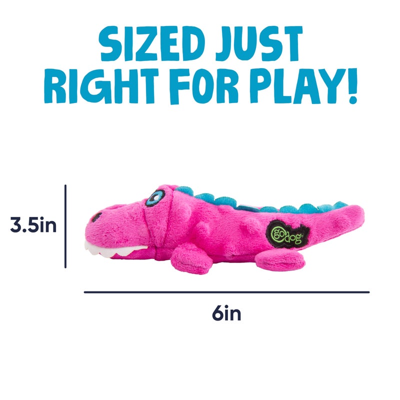 goDog Just For Me Gators Squeaky Plush Dog Toy, Chew Guard Technology - Pink, Mini - Image 3