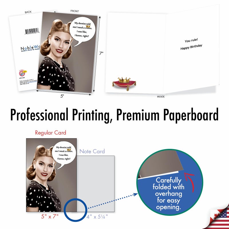 NobleWorks -1 Funny Birthday Greeting Card for Women, Mother, Wife, Sister, Girlfriend with 5 x 7 Inch Envelope (1 Card) Humor Princesses Notecard for Her, Needs A Crown Birthday 5581 - Image 3