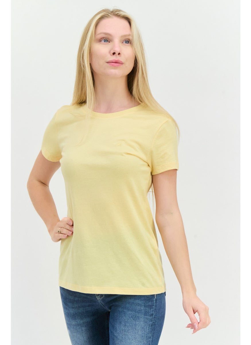 NAUTICA Women Crew Neck Short Sleeve Solid T-Shirt, Yellow  - Image 1