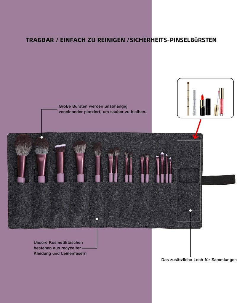 EIGSHOW Makeup Brushes, 15 Pcs Vegan Essential Makeup Brushes, High Quality Makeup Tools with Bag, Preprofessional Brushes for Beauty Lovers (Jade Purple) - Image 3
