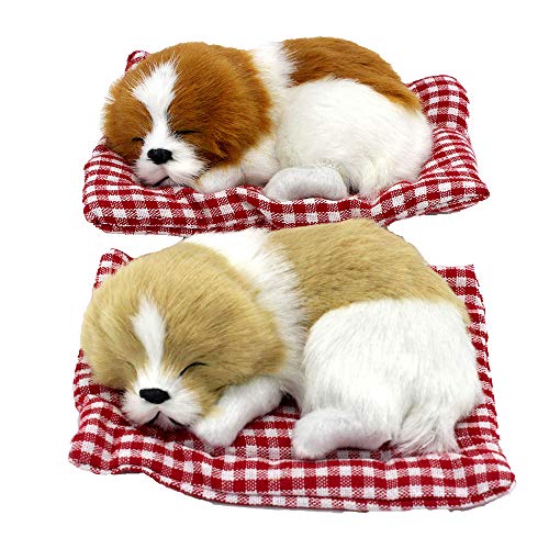 Coolayoung 2Pcs Sleeping Dogs on Pad Doll Toy, Cute Mini Puppy on Pad with Woof Sounds Decor Hand Toy Gift for Kids Boys Girls - Image 1