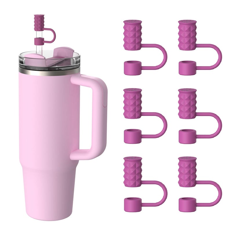 YOTIME 6Pcs Silicone Straw Covers Cap, 0.39in/10mm Straw Toppers Compatible with Stanley Cup 40 & 30 oz, Reusable Dust-Proof Cover Cap for Tumbler with Handle, Rose Red - Image 1