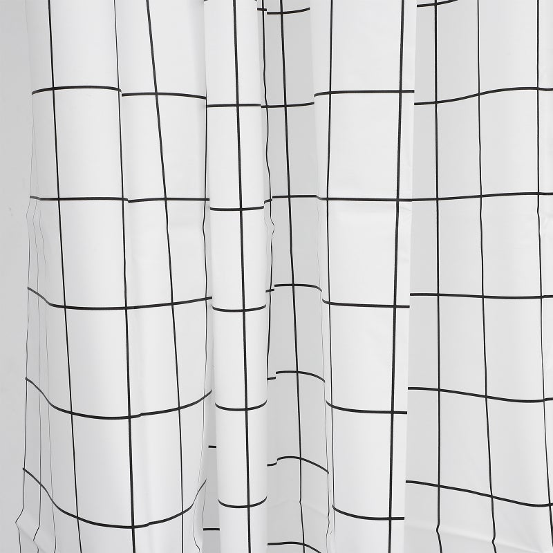 1 Set of Printed Shower Curtain Kit Printed Black and White Grid Shower Curtain Kit - Image 1