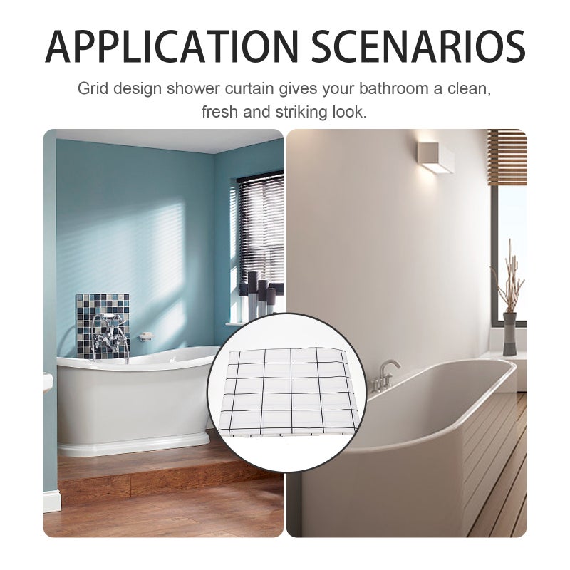 1 Set of Printed Shower Curtain Kit Printed Black and White Grid Shower Curtain Kit - Image 4