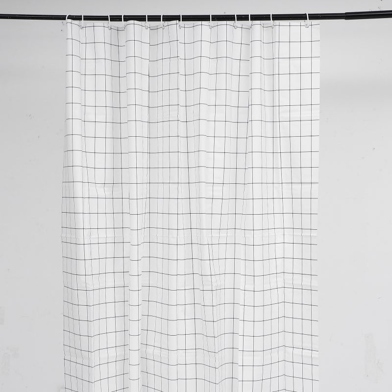 1 Set of Printed Shower Curtain Kit Printed Black and White Grid Shower Curtain Kit - Image 2