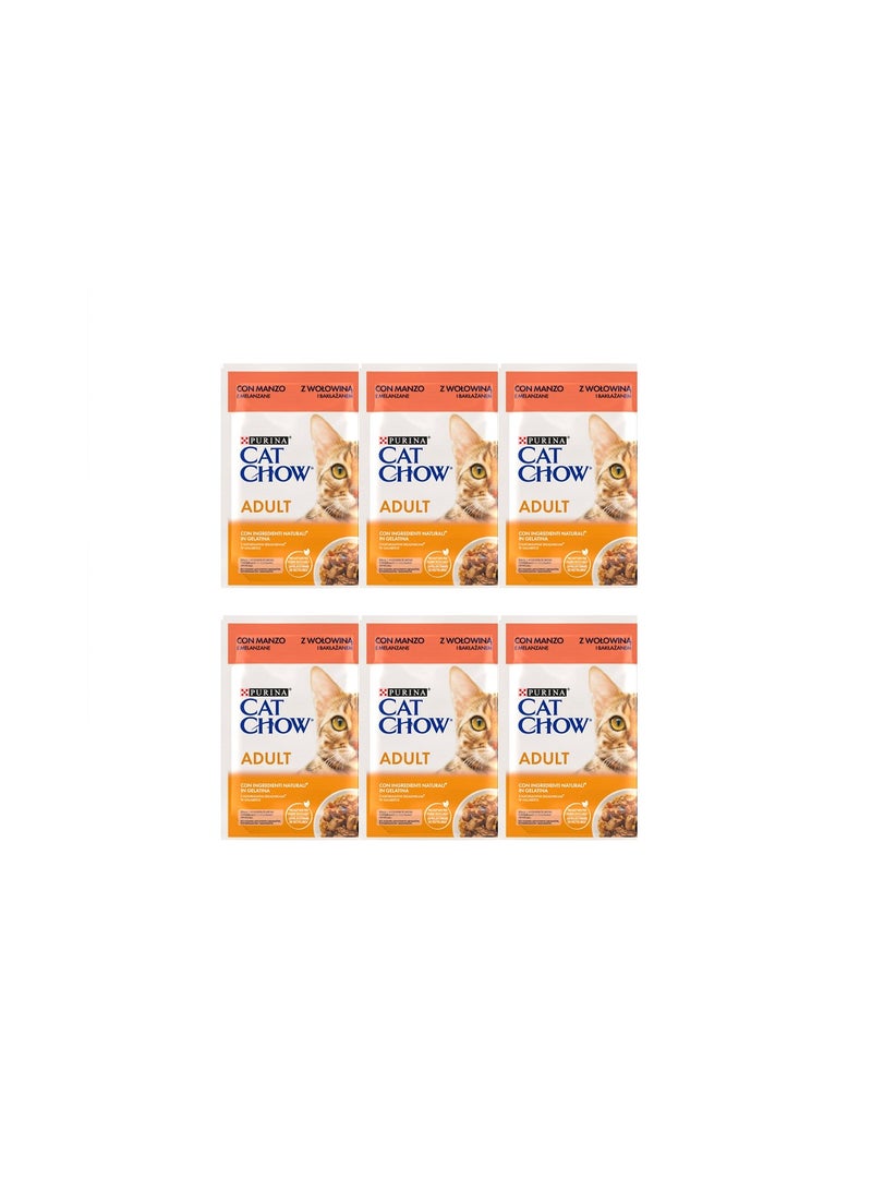 كات تشاو طعام القطط البالغة الرطب من بورينا كات تشاو، 6 أكياس - 85 جم