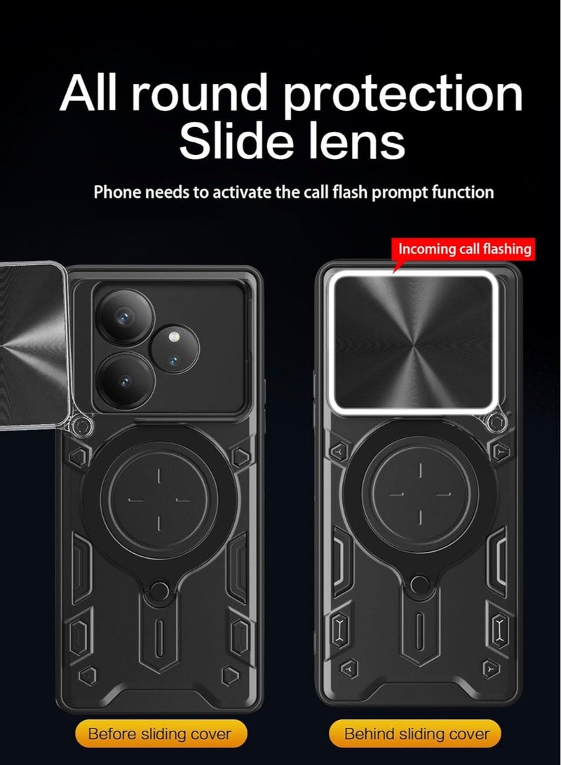 Case Cover Shockproof CD Protective Case with Camera Protection and Metal Ring Compatible with Realme GT 6 / GT 6T/GT Neo 6 / GT Neo 6 SE (Black) - Image 2