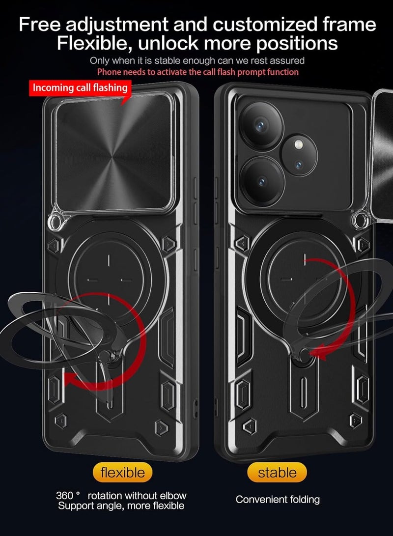 Case Cover Shockproof CD Protective Case with Camera Protection and Metal Ring Compatible with Realme GT 6 / GT 6T/GT Neo 6 / GT Neo 6 SE (Black) - Image 3