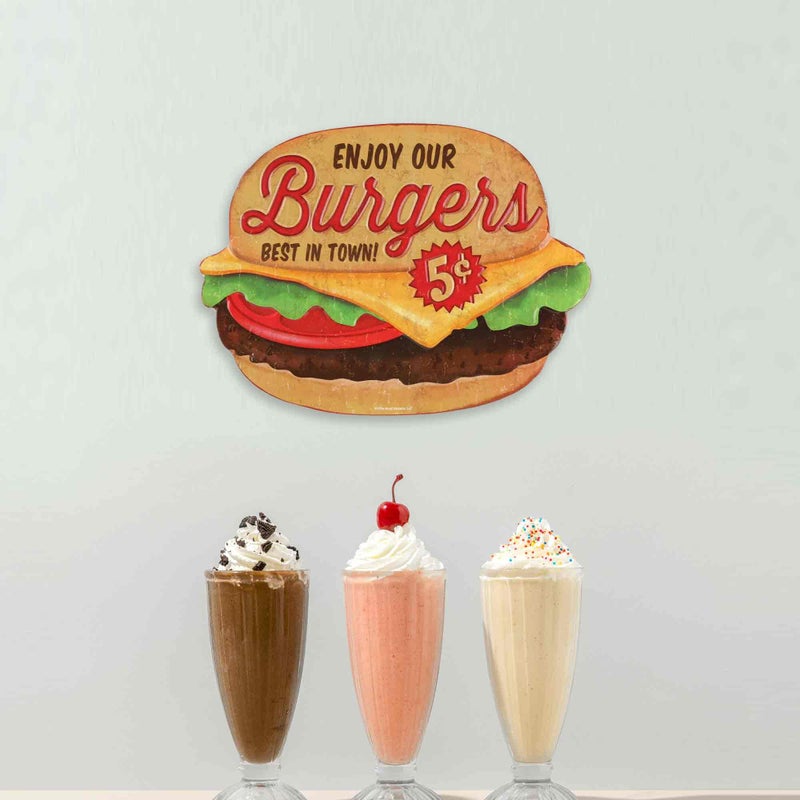 Open Road Brands Enjoy Our Burgers Embossed Metal Sign - Vintage Diner Burgers Sign for Kitchen or Man Cave - Best in Town - Image 5