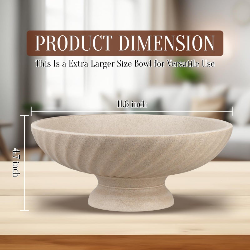 Deobath Large Resin Pedestal Decorative Bowl - Modern Fruit Bowl for Kitchen Counter - Handicraft Bowls for Home Decor - Key Bowl for Entry Table,Artificial Stone Beige - Image 4