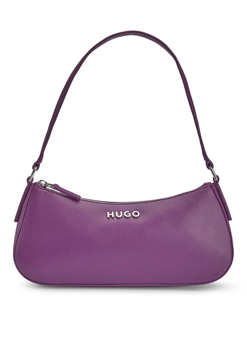 HUGO Grained faux-leather shoulder bag with logo lettering