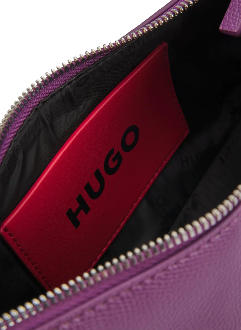 HUGO Grained faux-leather shoulder bag with logo lettering